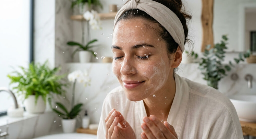 Mujer realizando limpieza facial